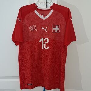 puma Red Swiss Switzerland National Team Authentic Player Away Soccer jersey L